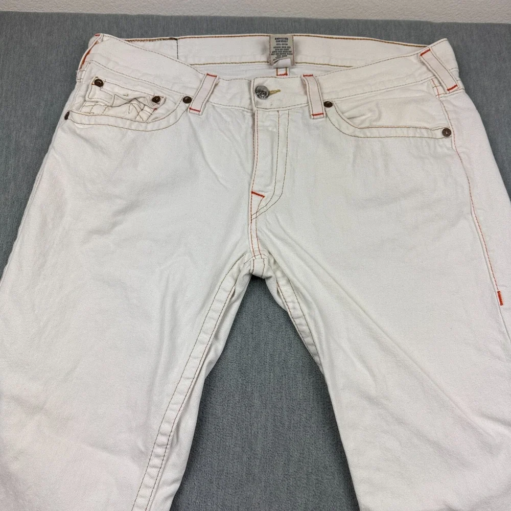Vintage True Religion Jeans Men 38 Fit 38X33 White Straight Flap Pocket Made USA